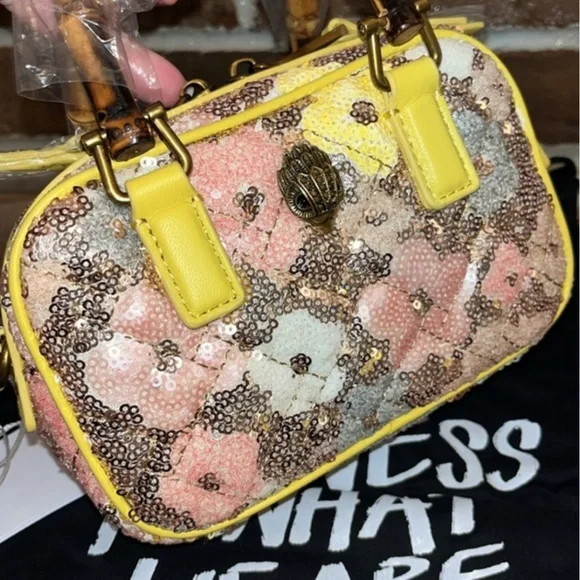 Kurt Geiger Extra Small Kensington Bamboo Handle Sequin Crossbody Bag Purse - Picture 6 of 11